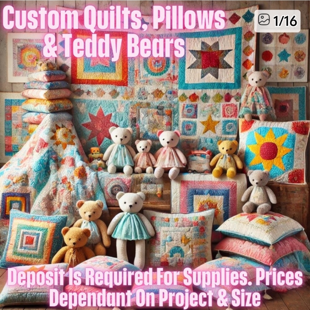@krista_drew Handmade Custom Items. Teddy Bears, Pillows,Purse Pillows Quilts .